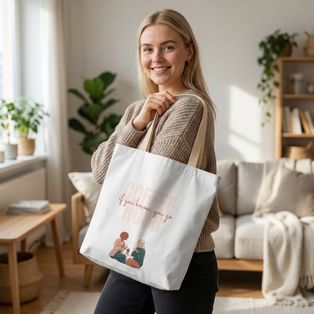 Coffee Hour Tote Bag — "If You Know, You Go; If You Go, You Know" Illustrated Canvas Tote