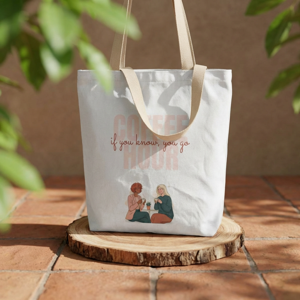 Coffee Hour Tote Bag — "If You Know, You Go; If You Go, You Know" Illustrated Canvas Tote