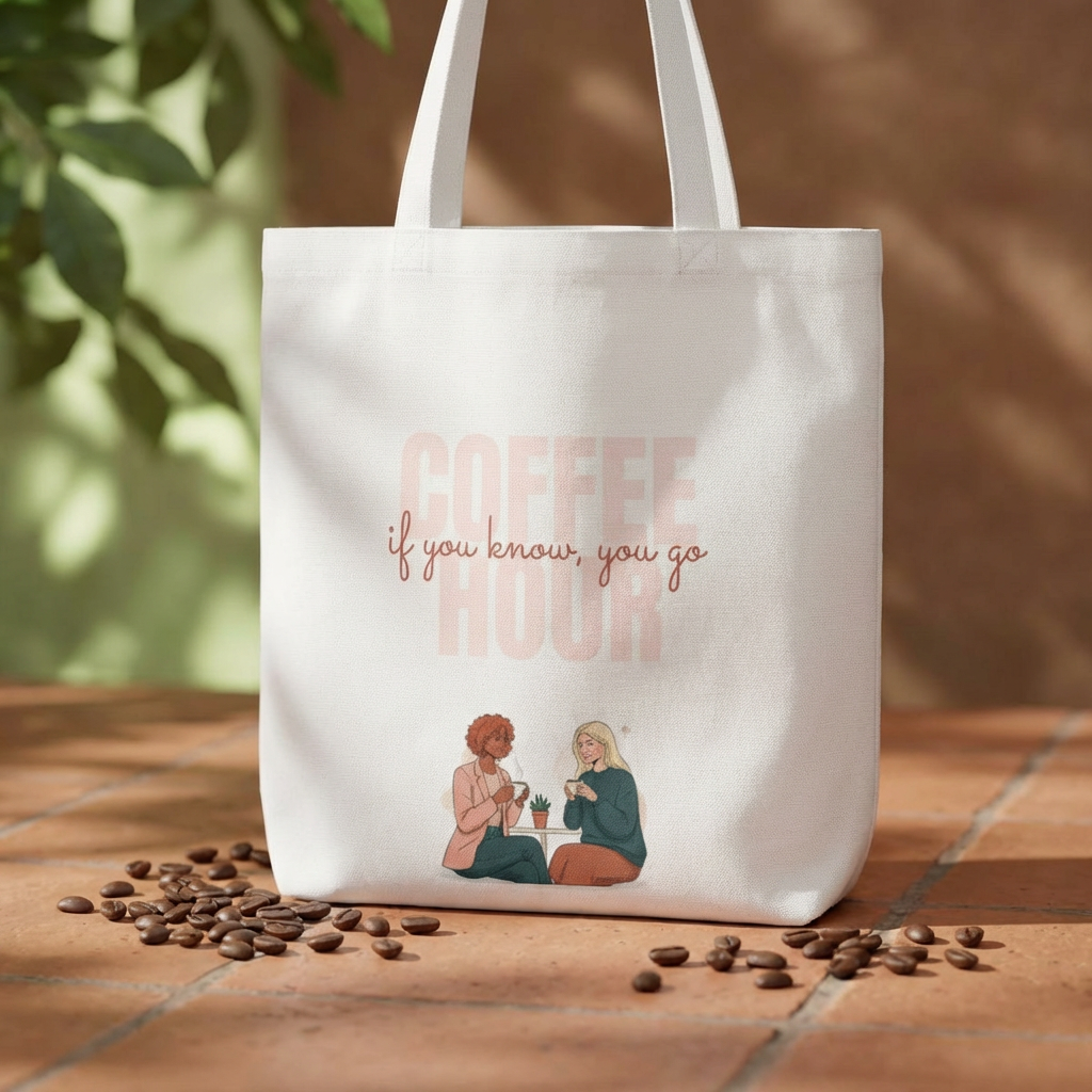 Coffee Hour Tote Bag — "If You Know, You Go; If You Go, You Know" Illustrated Canvas Tote