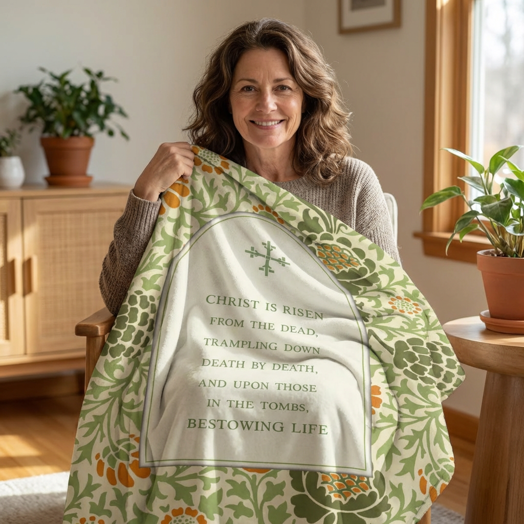 'Christ Is Risen' Floral Lap Blanket, Throw Blanket - Paschal Service Blanket